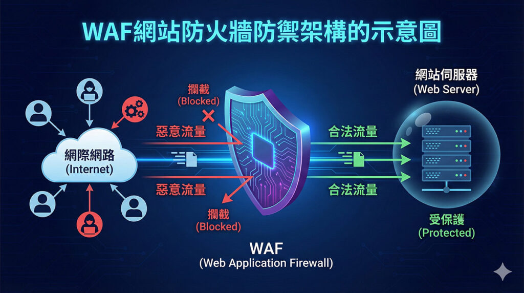 WAF 網站防火牆防禦架構示意圖