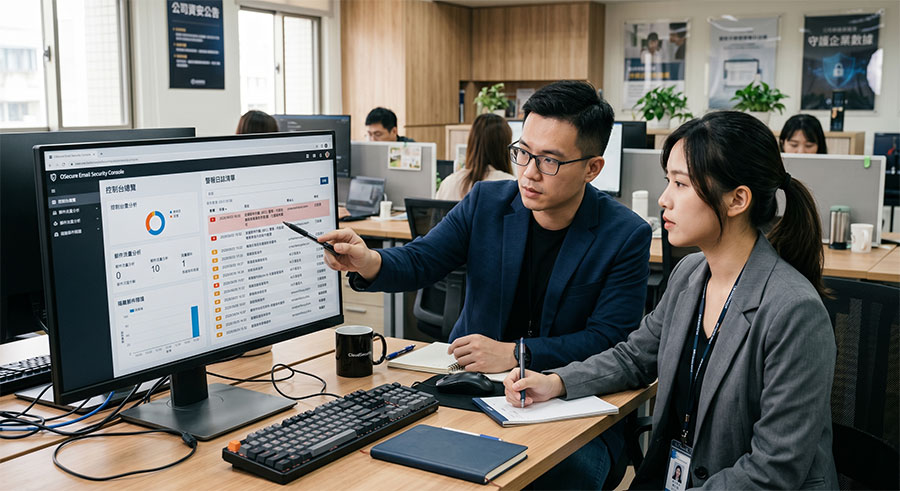 it-admin-checking-mail-logs IT 管理團隊正在透過 OSecure 控制台進行郵件日誌追蹤