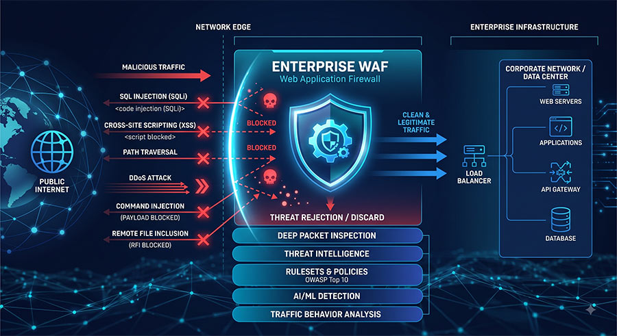 waf-virtual-patching-perimeter-defense 透過 WAF 防火牆邊界防禦與替代控制封阻攻擊路徑示意圖