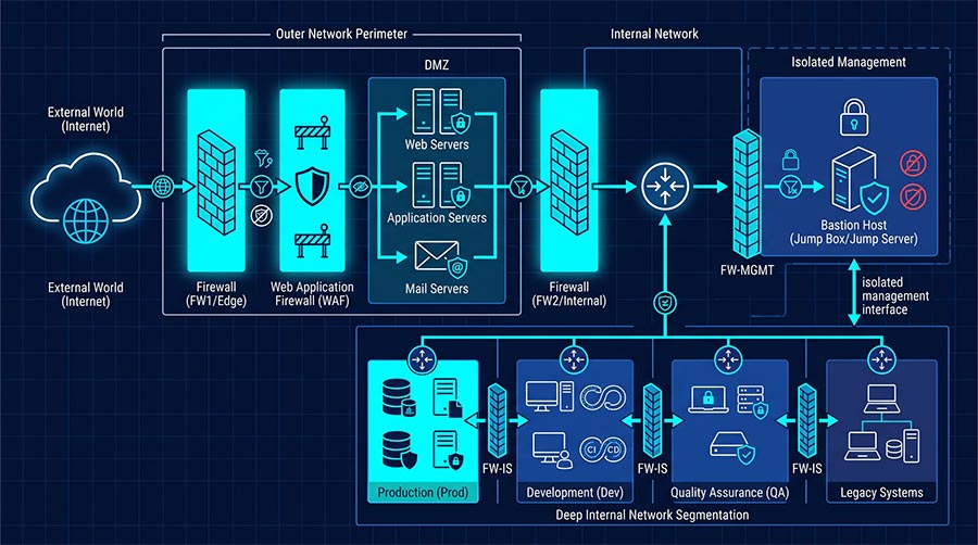 enterprise-network-segmentation-remote-access-architecture 企業遠端存取閘道與網路分段安全架構示意圖