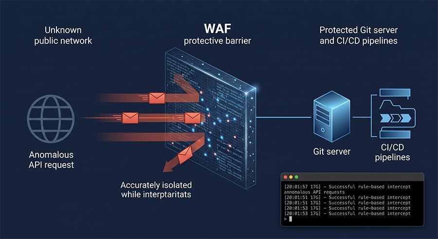 WAF 針對 Gitea diffpatch 端點建立虛擬修補並阻斷惡意請求示意圖